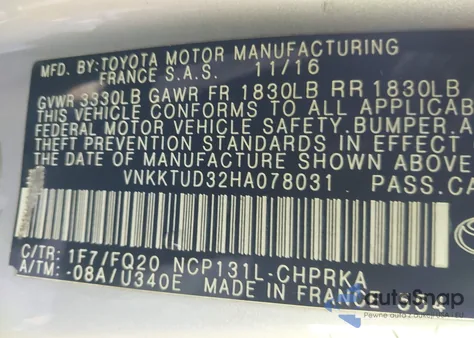 2017 Toyota Yaris L from USA, damaged, VIN VNKKTUD32HA078031